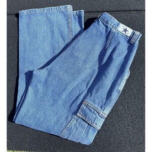 Vintage‎ Star Blue Jeans Medium Blue Cargo Relaxed Fit Wide Leg Pleated Front